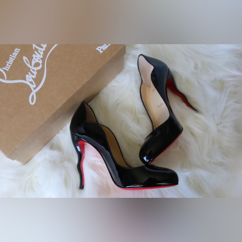 Christian Louboutin Wawy Dolly 100 Black Patent Wavy Heels Pumps Shoes 37 NEW
